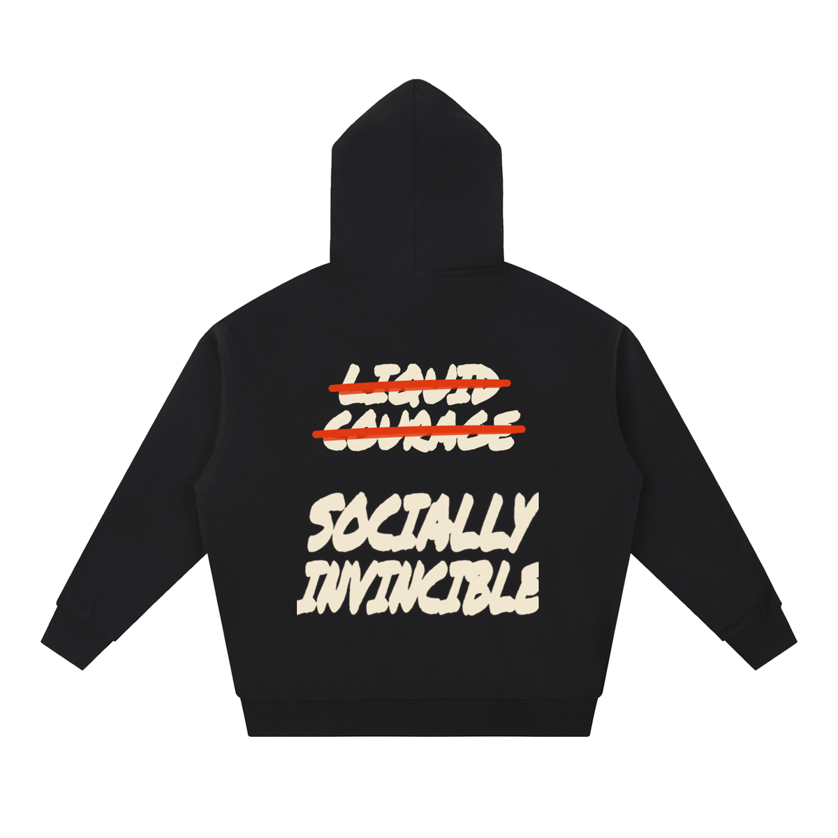 Socially Invincible heavyweight hoodie in black by Milli, view 2