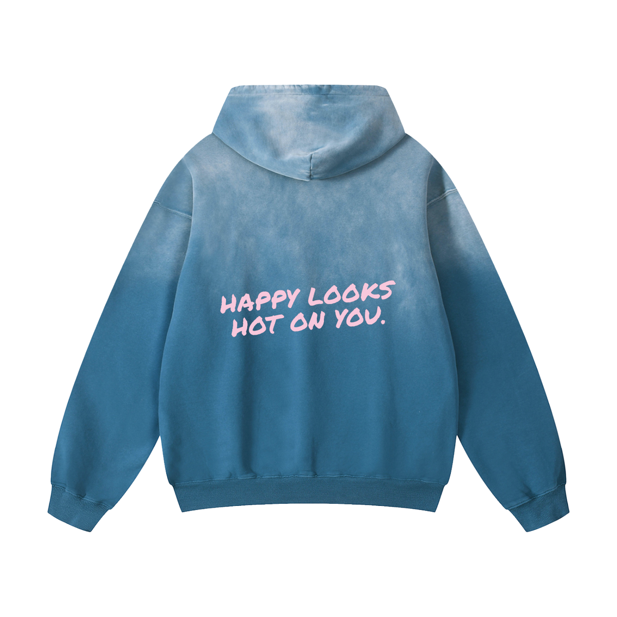 Happy Looks Hot On You sunfade oversized hoodie in jeans blue by Milli, view 2