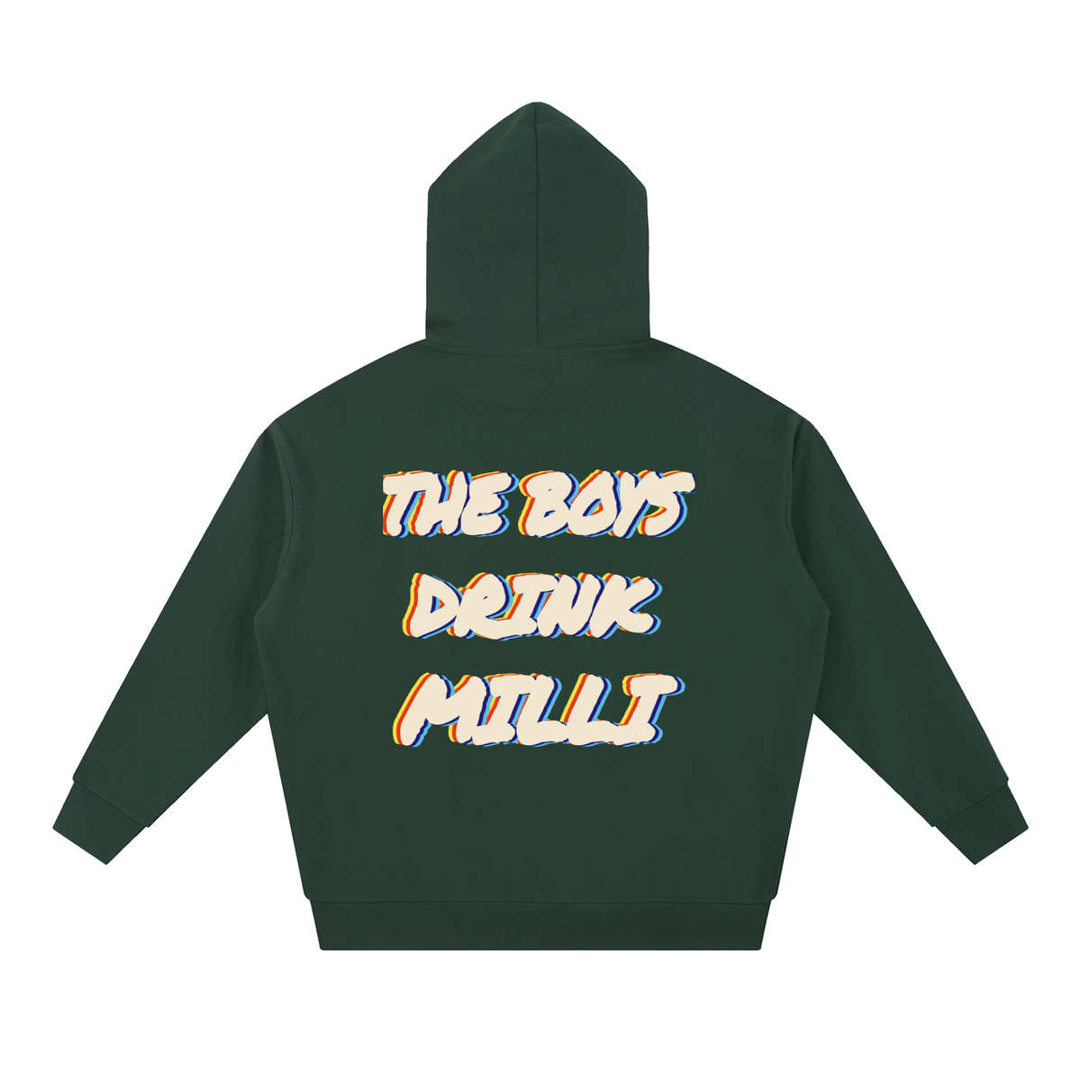 The Boys Drink Milli heavyweight hoodie in blackish green by Milli, view 2