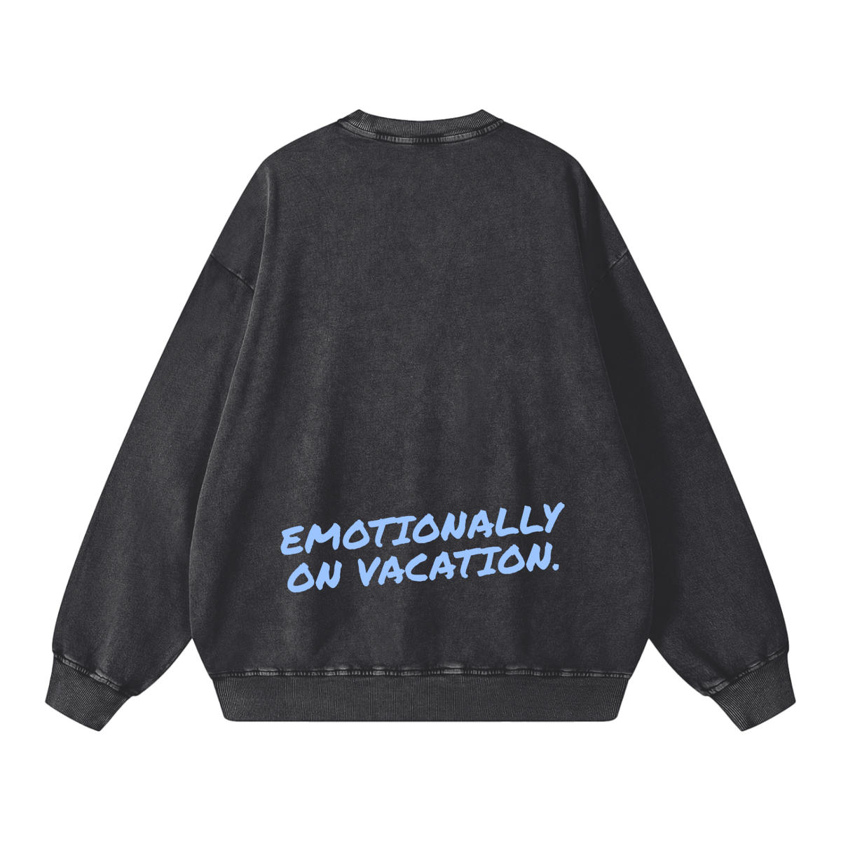 Emotionally On Vacation snow washed crewneck in black by Milli, view 2
