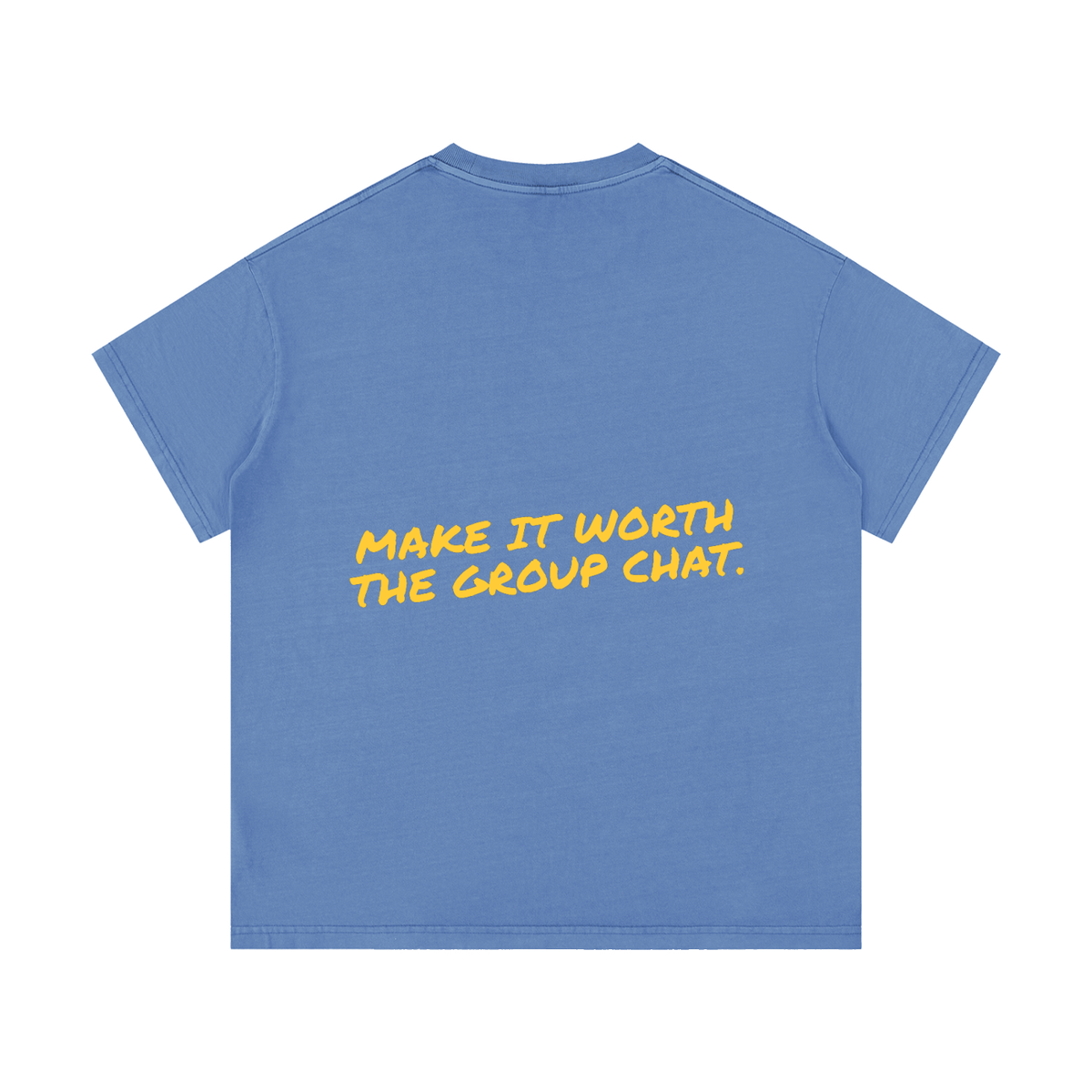 Make It Worth The Group Chat vintage wash tee in cobalt blue by Milli, view 2
