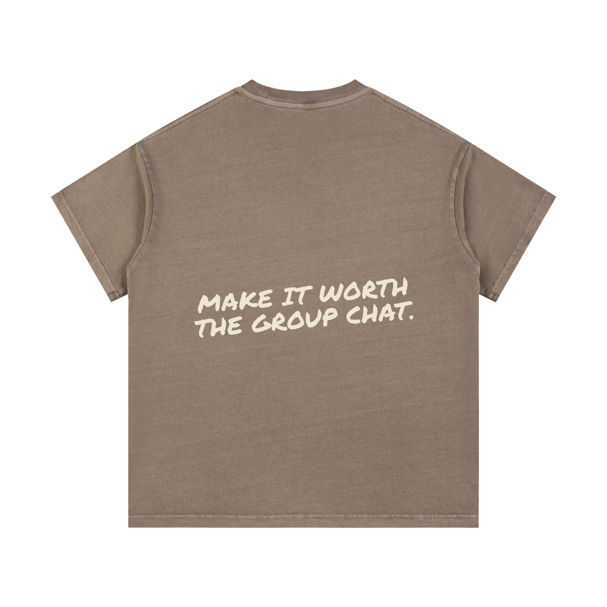 Make It Worth The Group Chat vintage wash tee in coffee by Milli, view 2