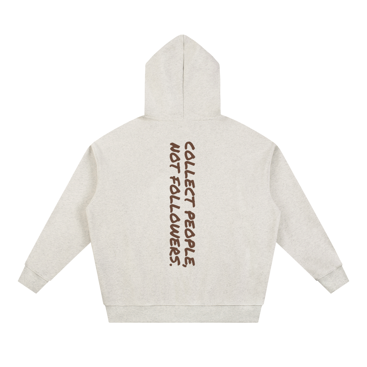 Collect People, Not Followers heavyweight hoodie in oat gray by Milli, view 2