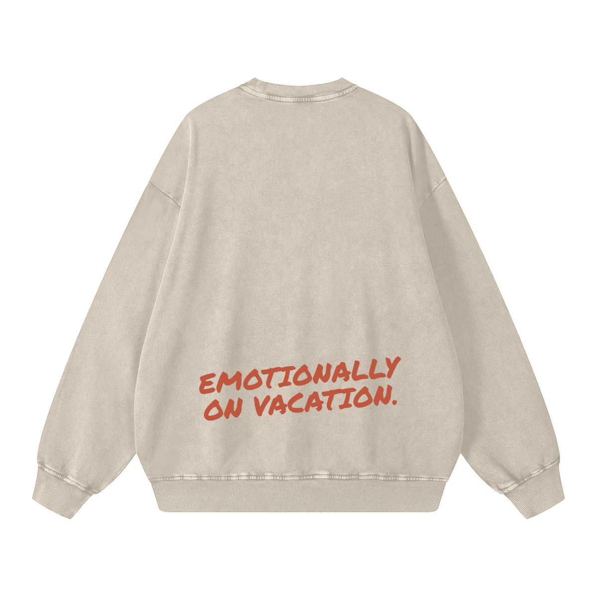 Emotionally On Vacation snow washed crewneck in light apricot by Milli, view 2