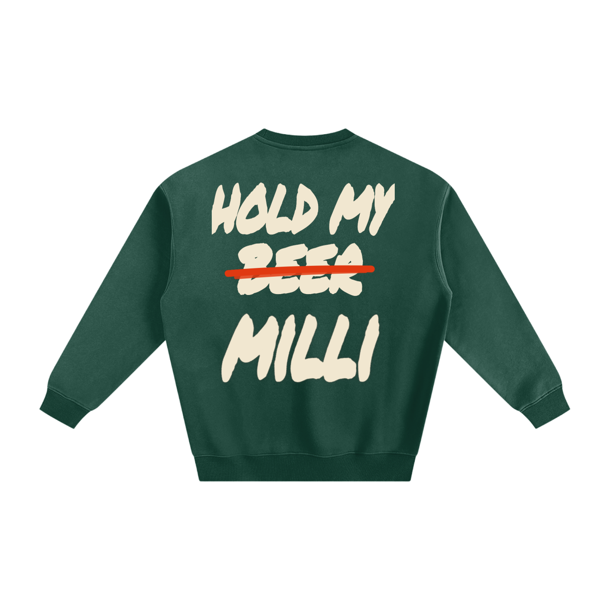 Hold My Milli fleeced crewneck in eden green by Milli, view 2