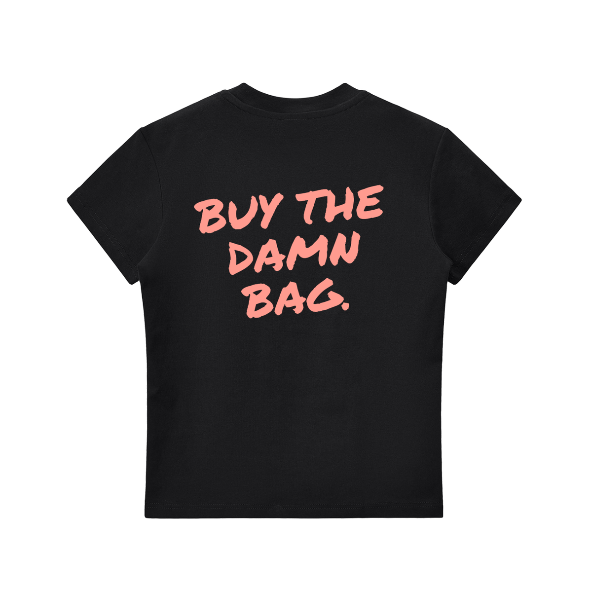 Buy The Damn Bag women's baby tee in black by Milli, view 2