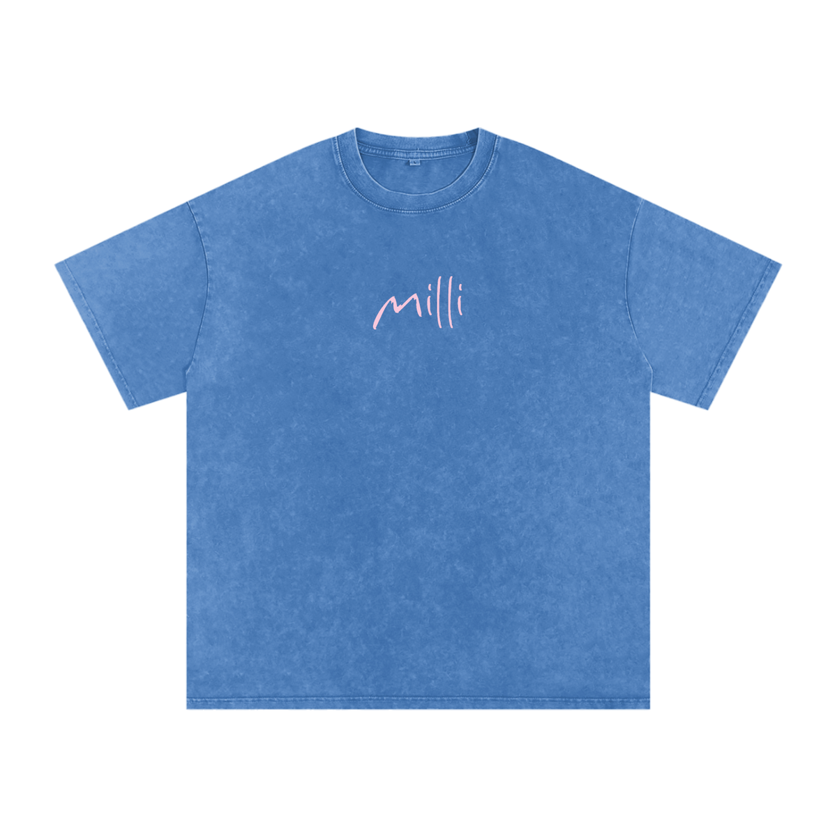 Life Looks Better Happy snow washed oversized tee in light blue by Milli