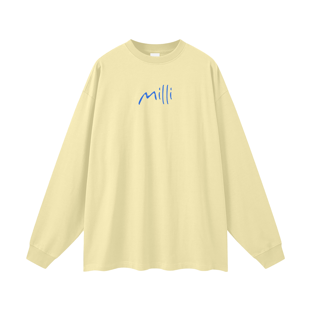 Less Scrolling. More Stories oversized long sleeve tee in yellow by Milli