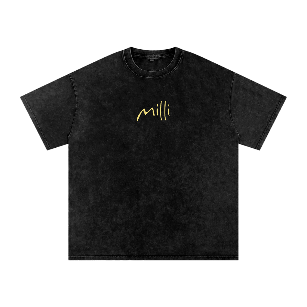 Life Looks Better Happy snow washed oversized tee in black by Milli
