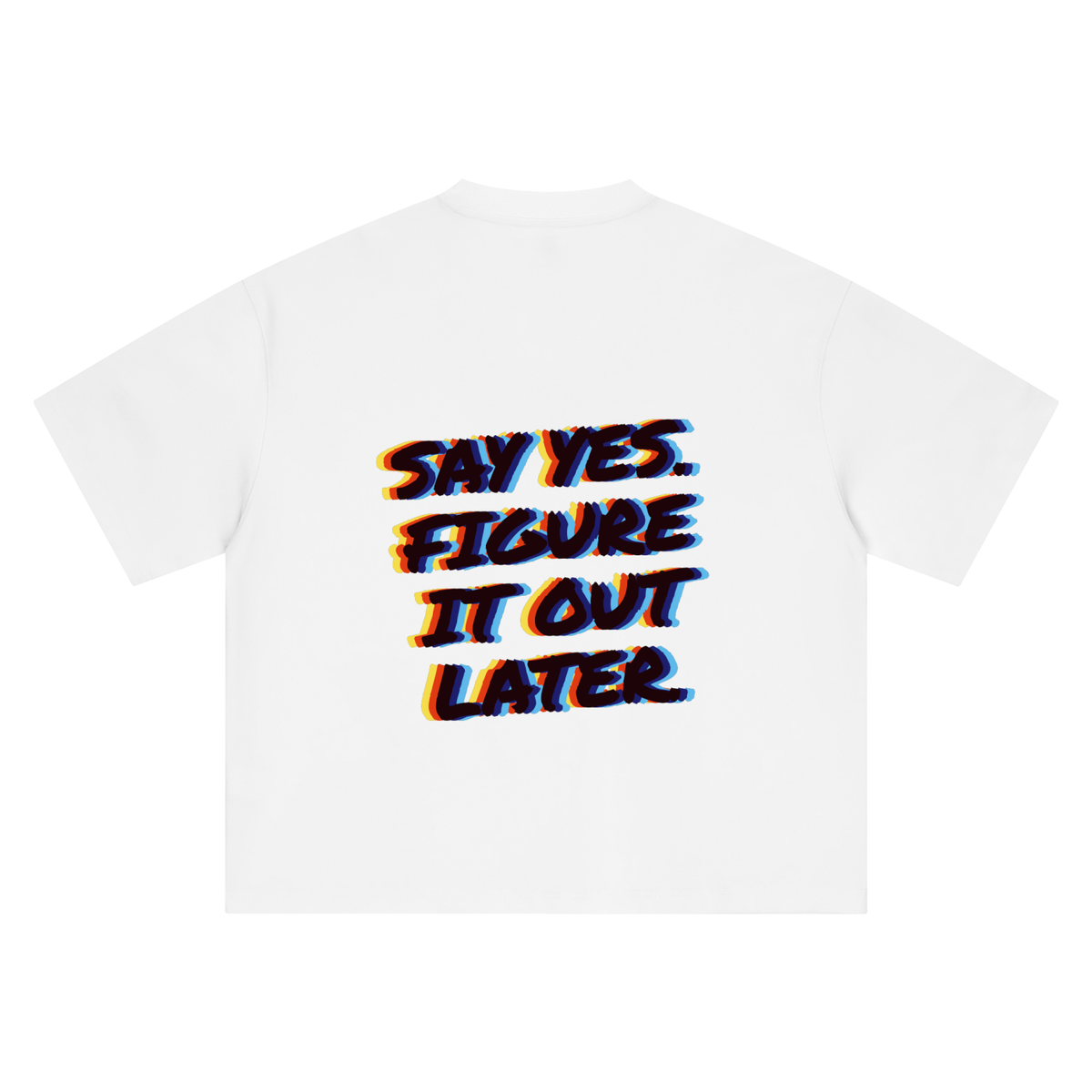 Say Yes. Figure It Out Later heavyweight boxy tee in white by Milli, view 2