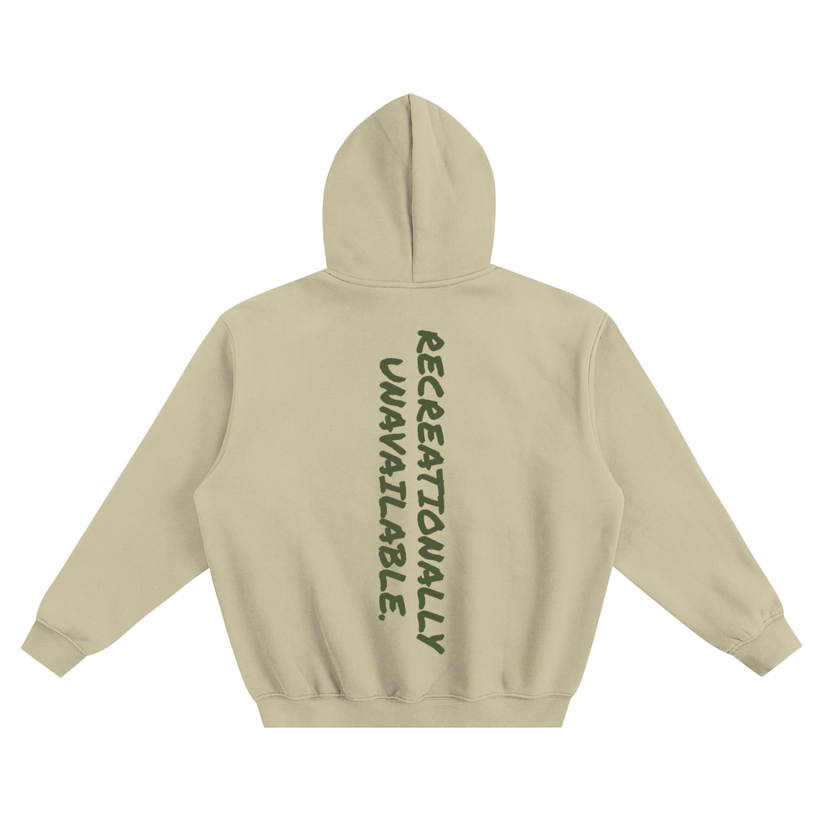 Recreationally Unavailable fleeced boxy hoodie in gray green by Milli, view 2