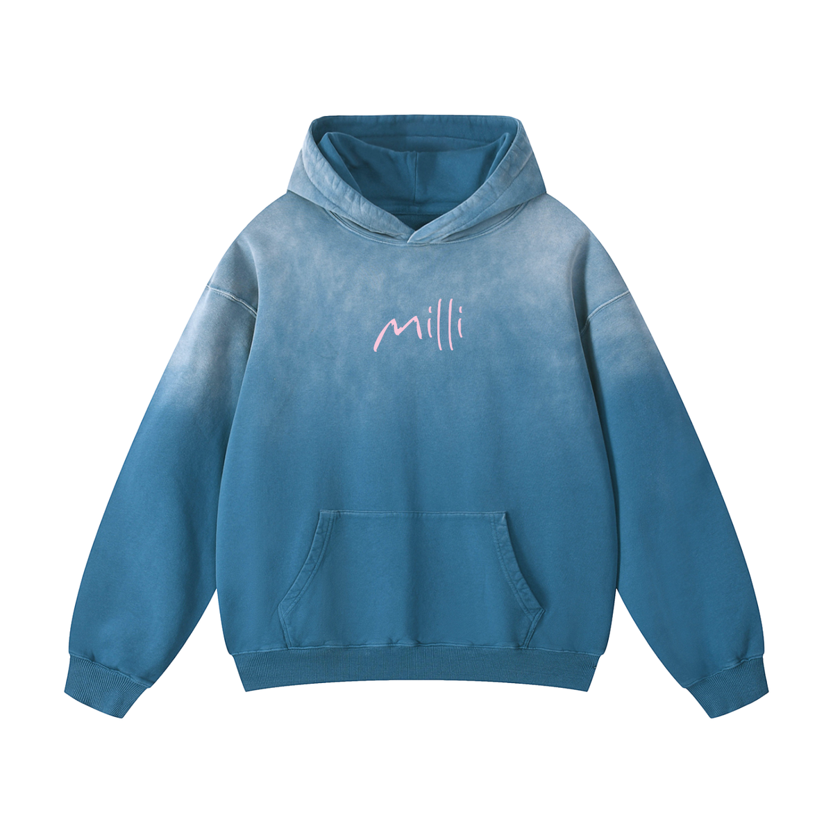 Happy Looks Hot On You sunfade oversized hoodie in jeans blue by Milli