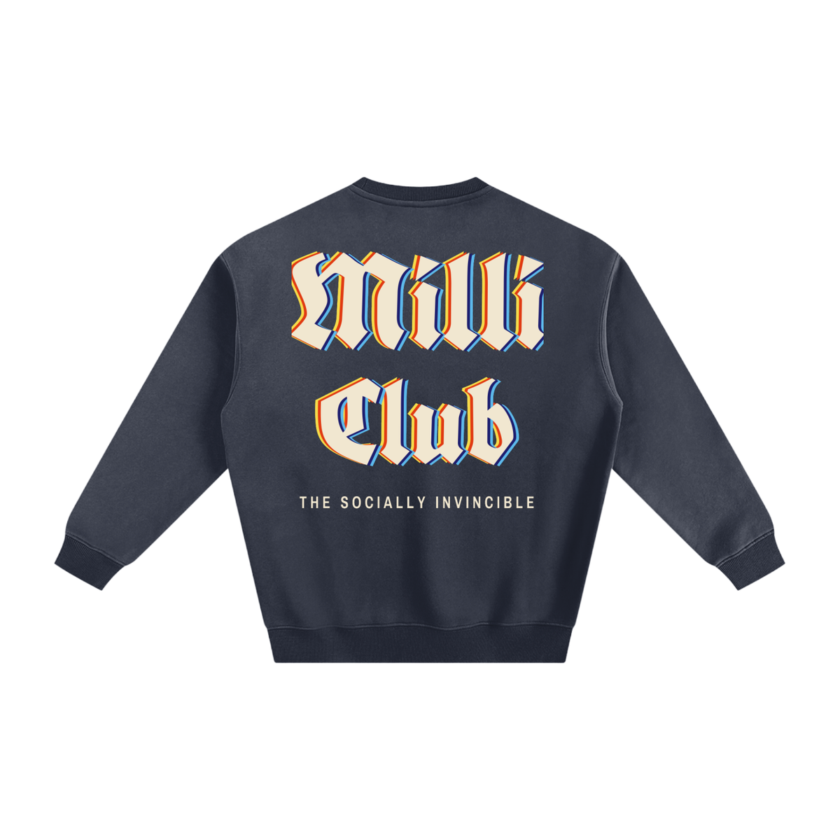 Milli Club fleeced crewneck in navy blue by Milli, view 2