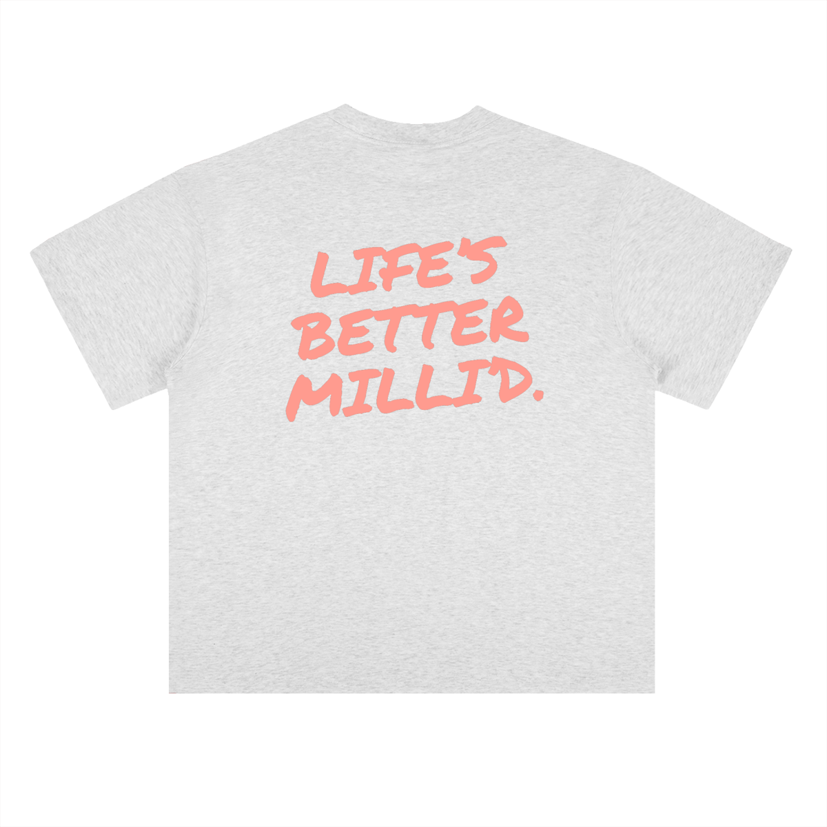 Life's Better Milli'd heavyweight drop-shoulder tee in light gray by Milli, view 2