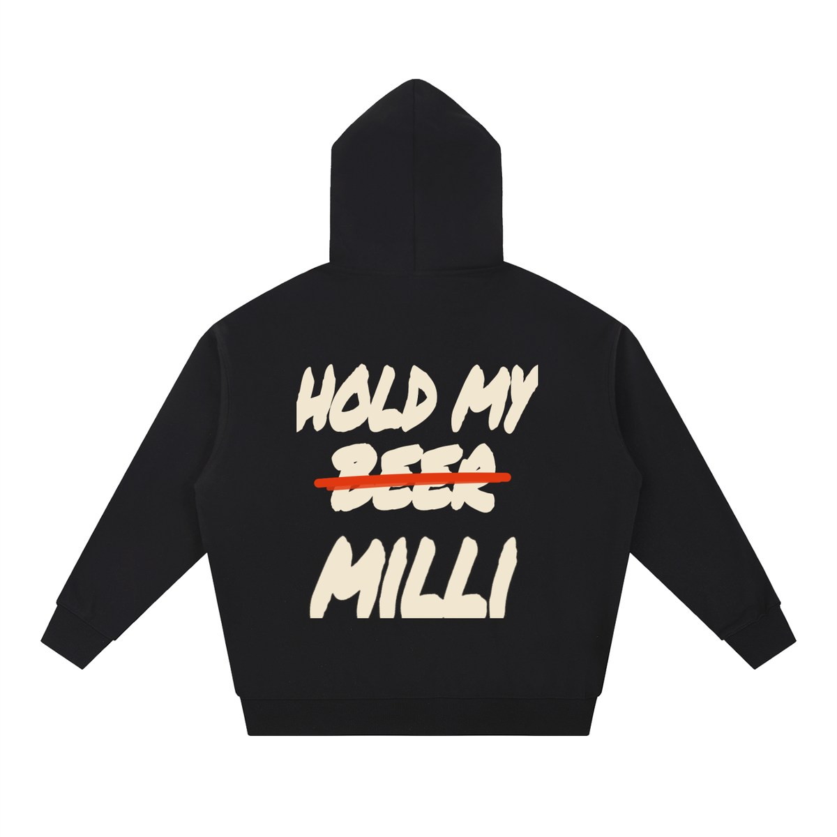 Hold My Milli heavyweight hoodie in black by Milli, view 2