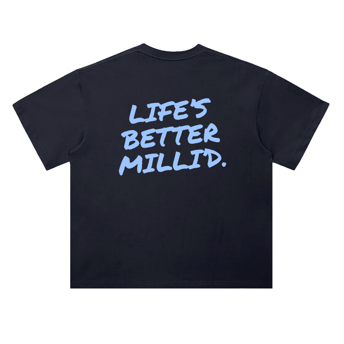 Life's Better Milli'd heavyweight drop-shoulder tee in navy by Milli, view 2