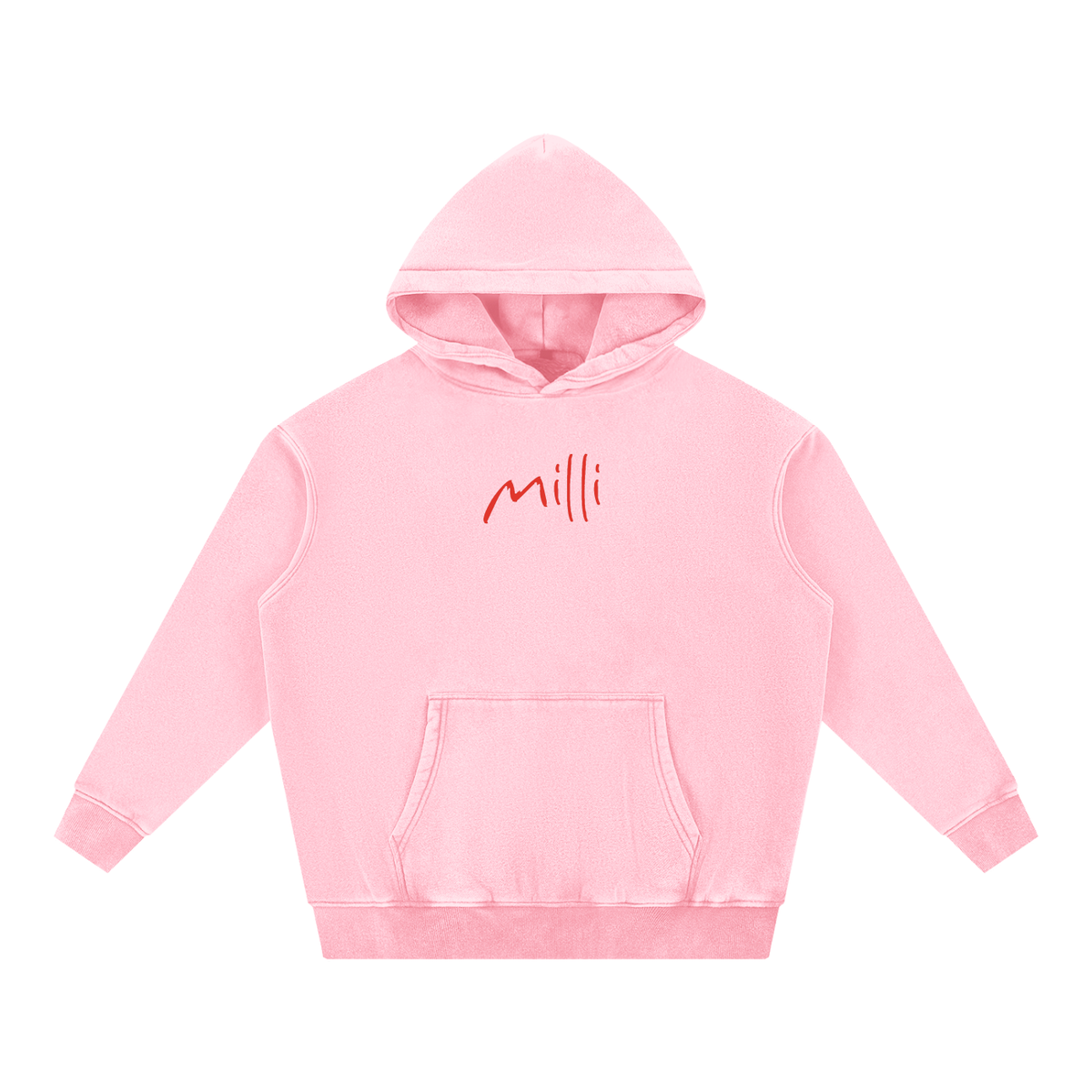 Love People Out Loud snow wash fleece hoodie in pink by Milli