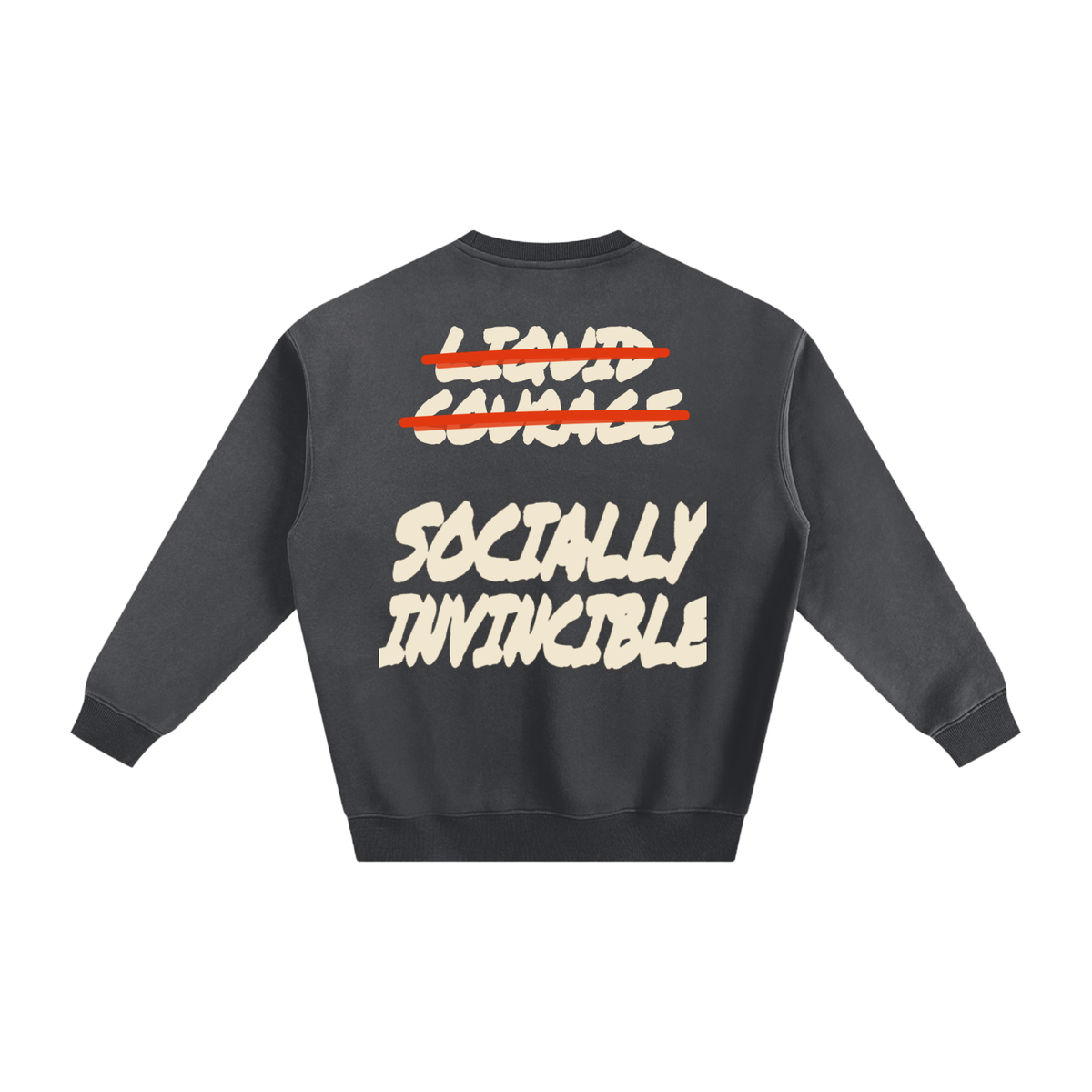 Socially Invincible fleeced crewneck in dark gray by Milli, view 2