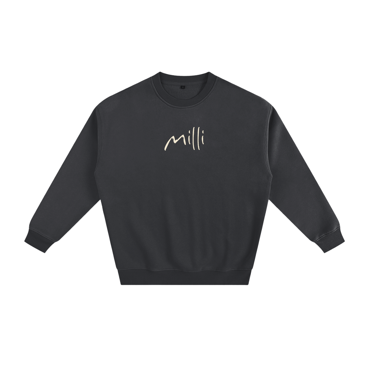 Socially Invincible fleeced crewneck in dark gray by Milli