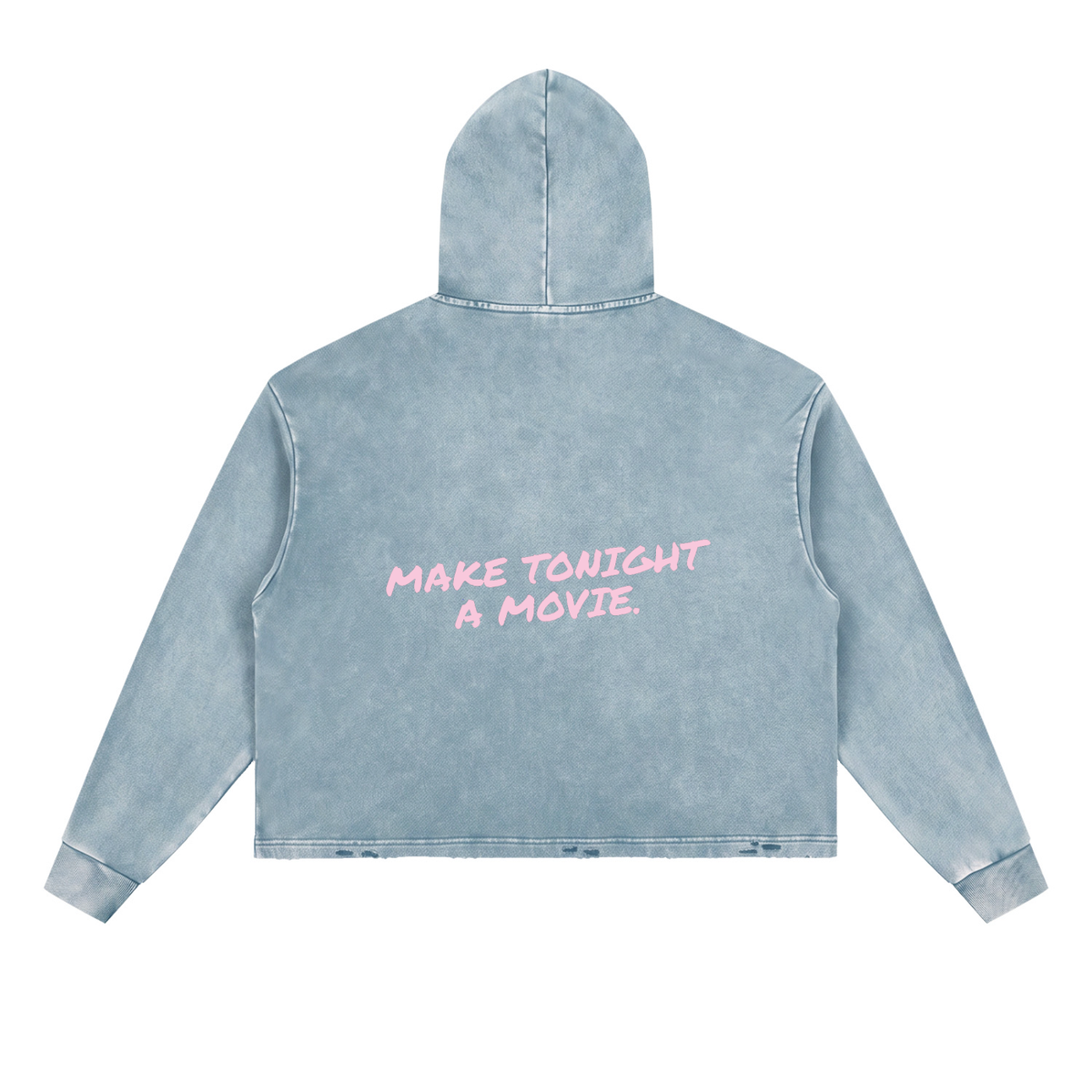 Make Tonight A Movie vintage frayed-hem hoodie in blue by Milli, view 2