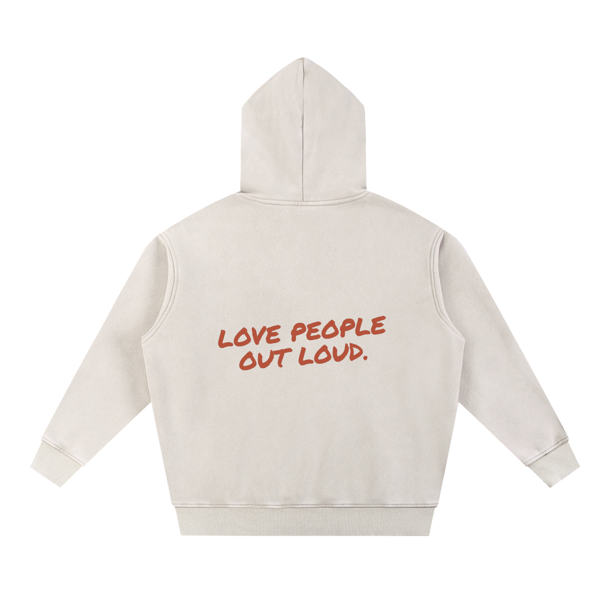 Love People Out Loud snow wash fleece hoodie in mild apricot by Milli, view 2