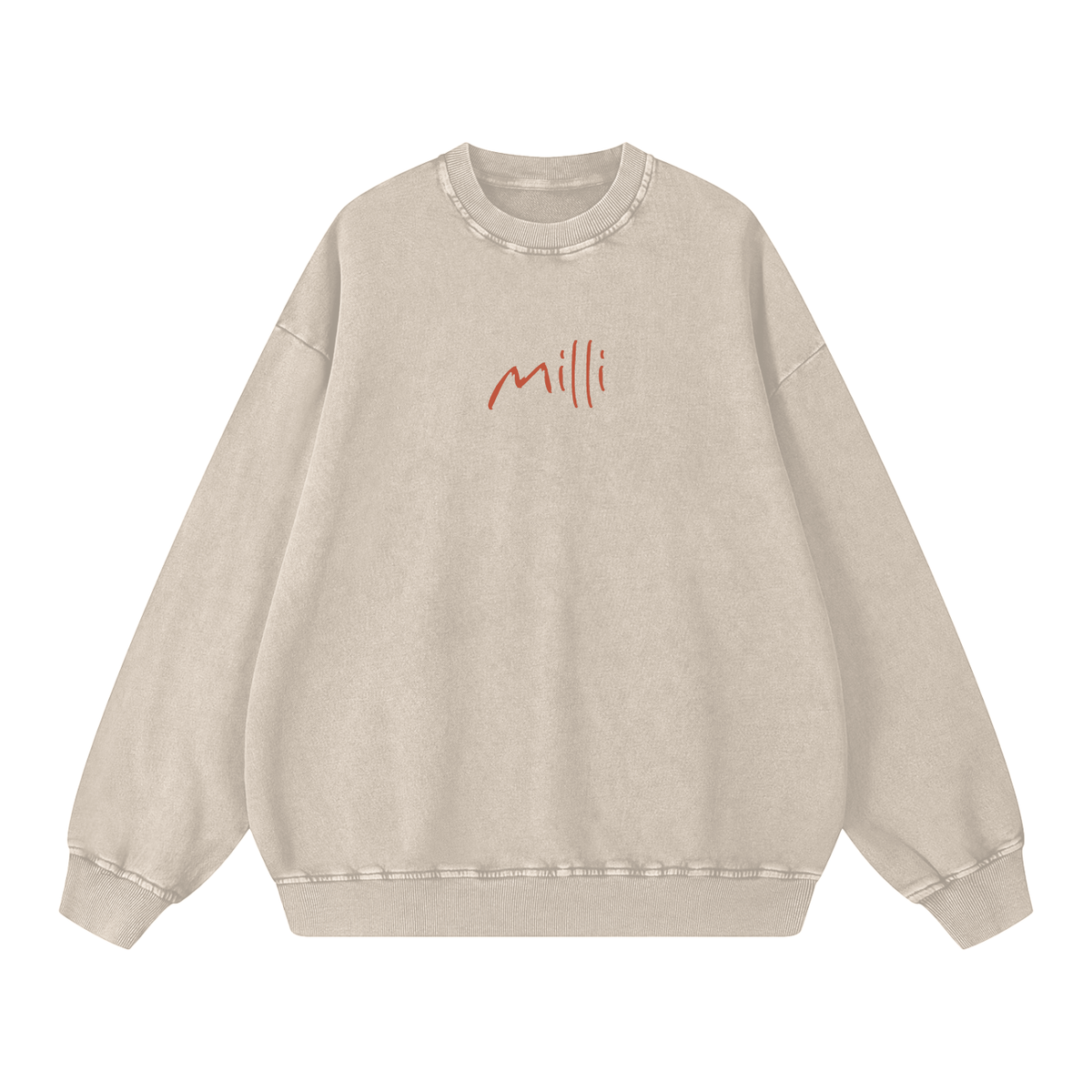 Emotionally On Vacation snow washed crewneck in light apricot by Milli