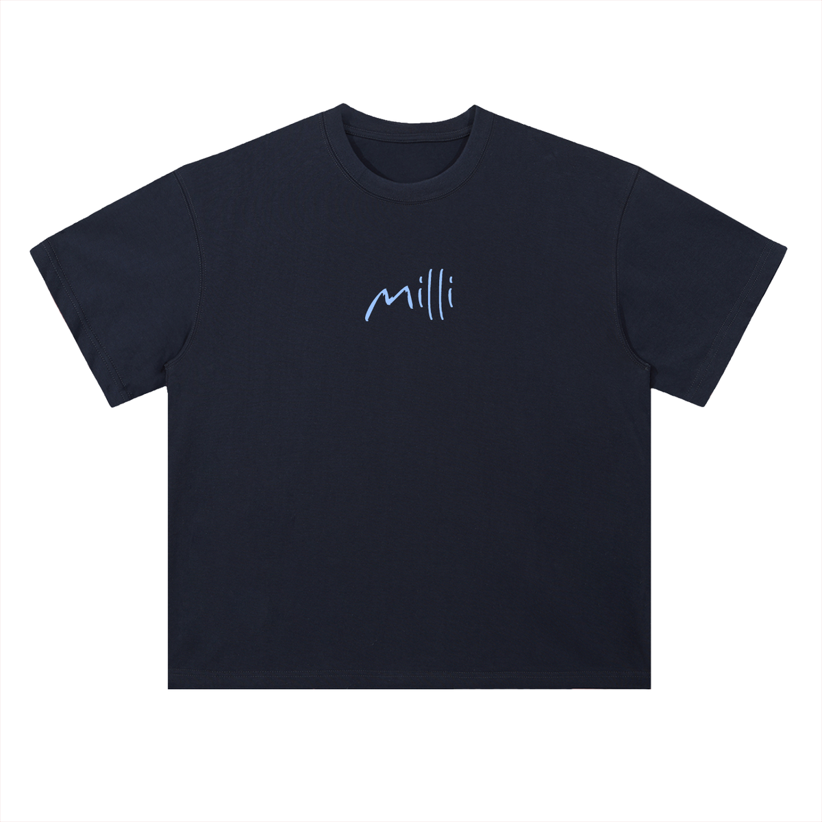 Life's Better Milli'd heavyweight drop-shoulder tee in navy by Milli