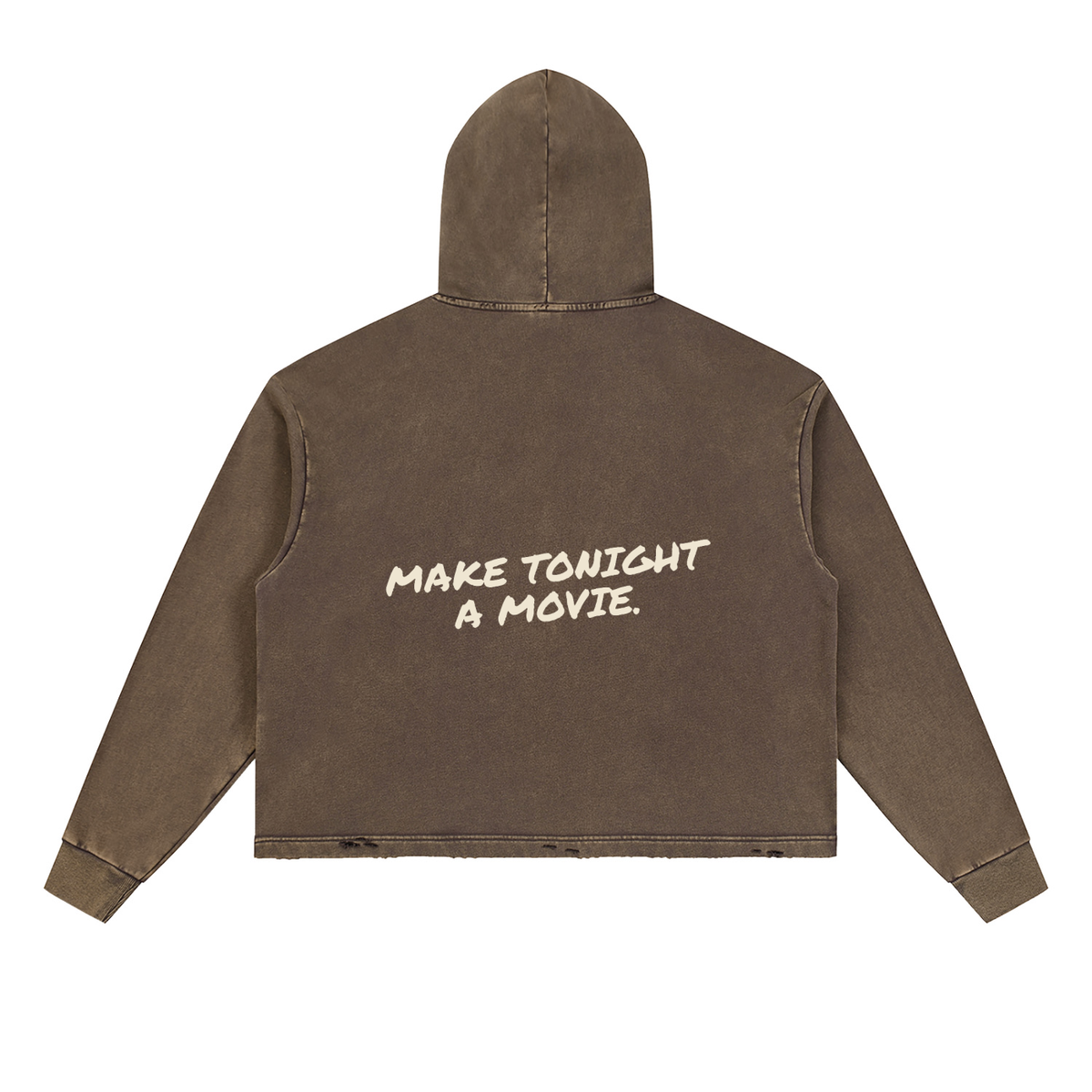 Make Tonight A Movie vintage frayed-hem hoodie in brown by Milli, view 2