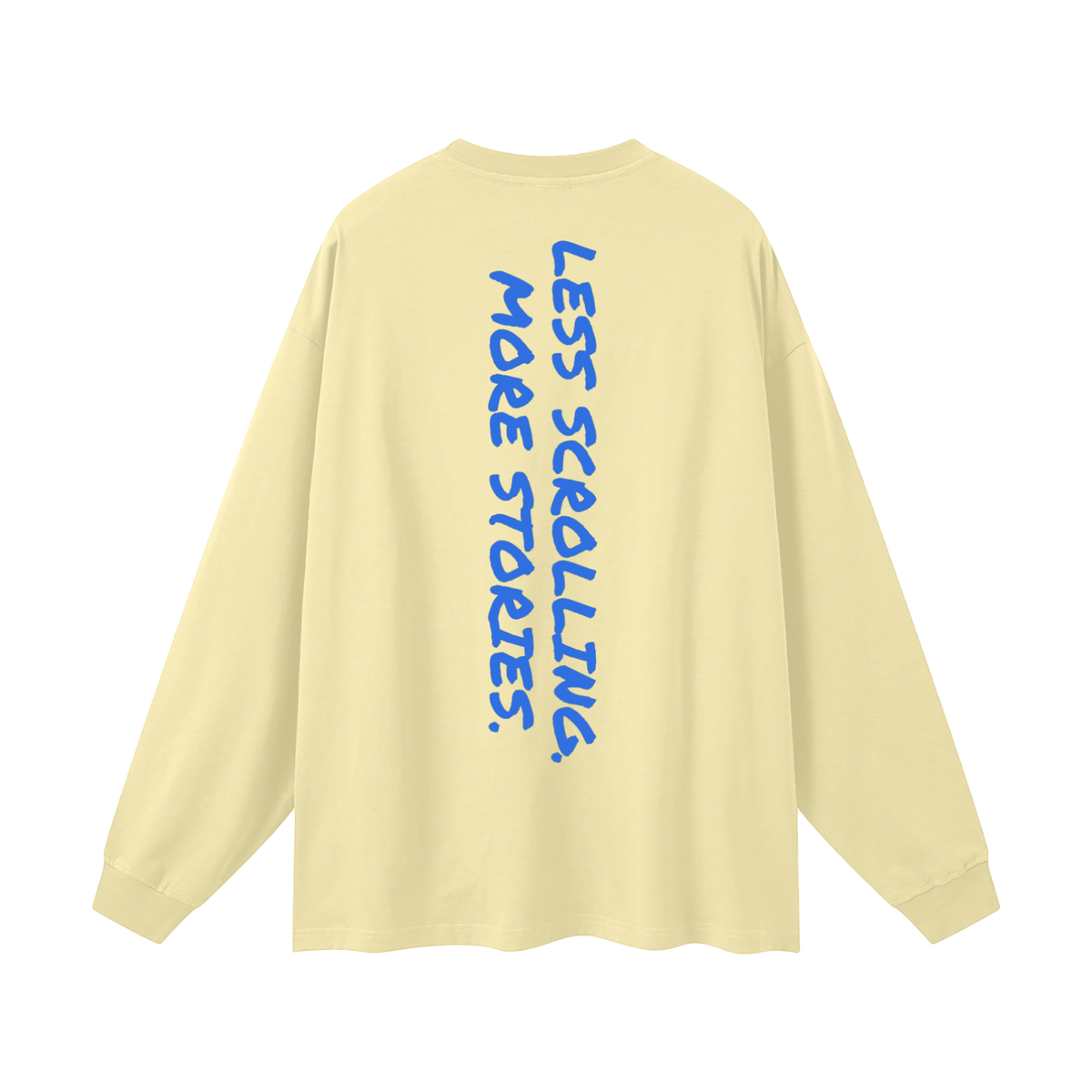 Less Scrolling. More Stories oversized long sleeve tee in yellow by Milli, view 2