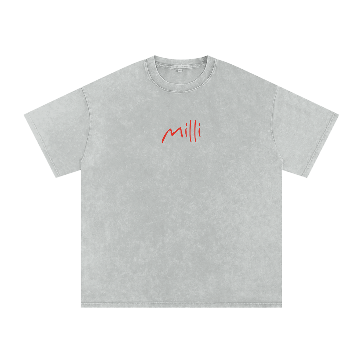 Life Looks Better Happy snow washed oversized tee in light gray by Milli