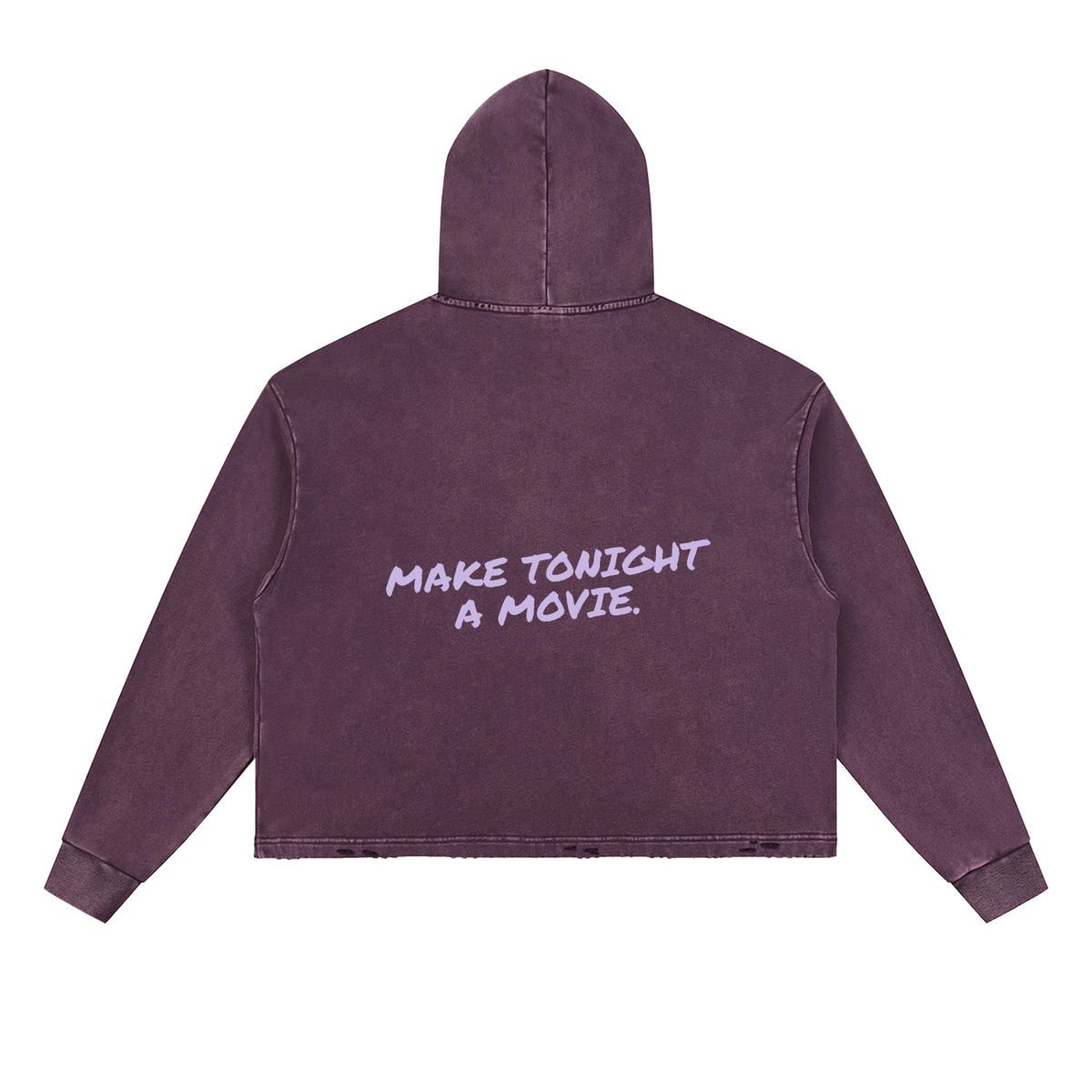 Make Tonight A Movie vintage frayed-hem hoodie in purple by Milli, view 2
